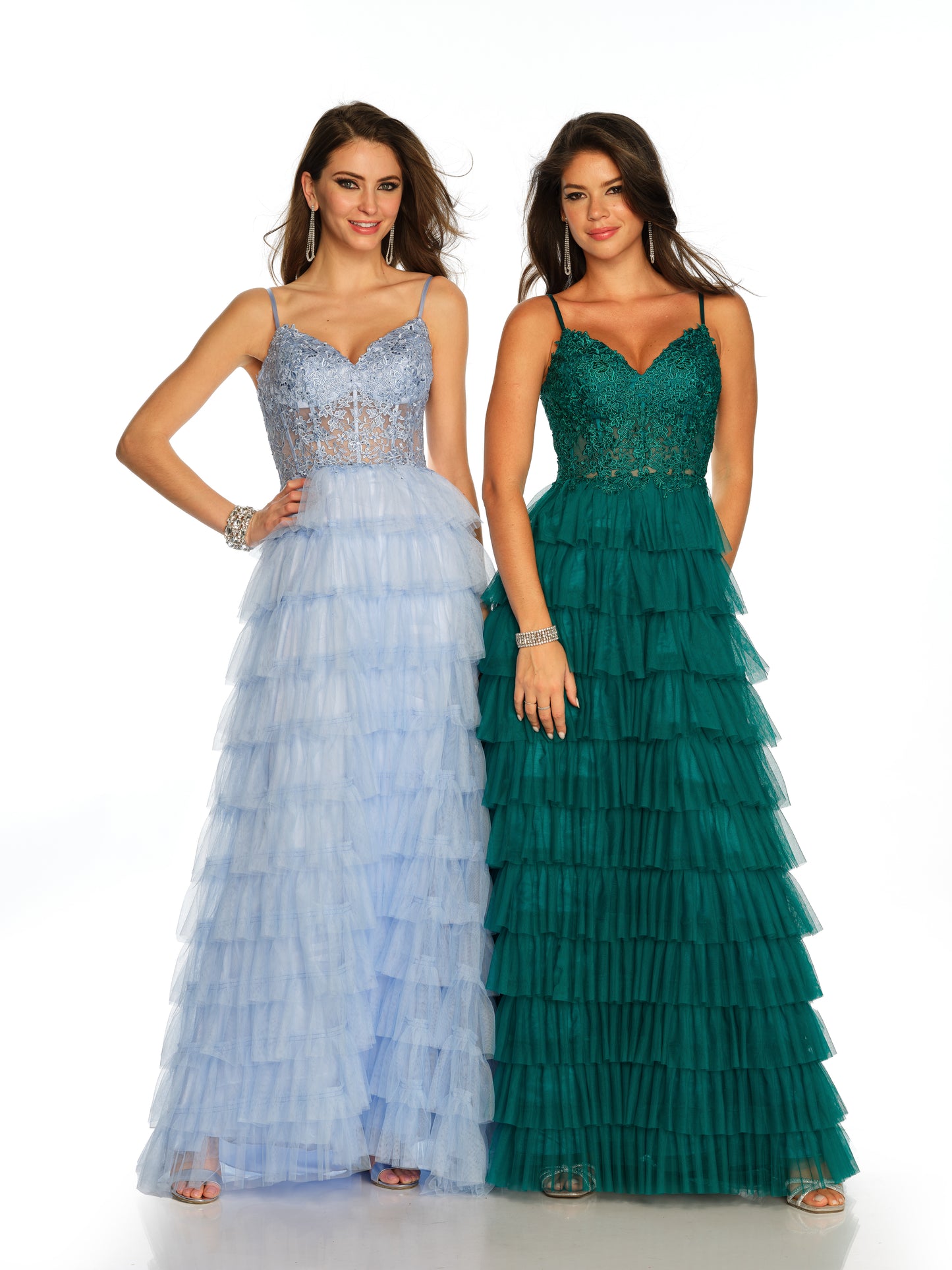 TIERED TULLE GOWN WITH CORSET LACE TOP