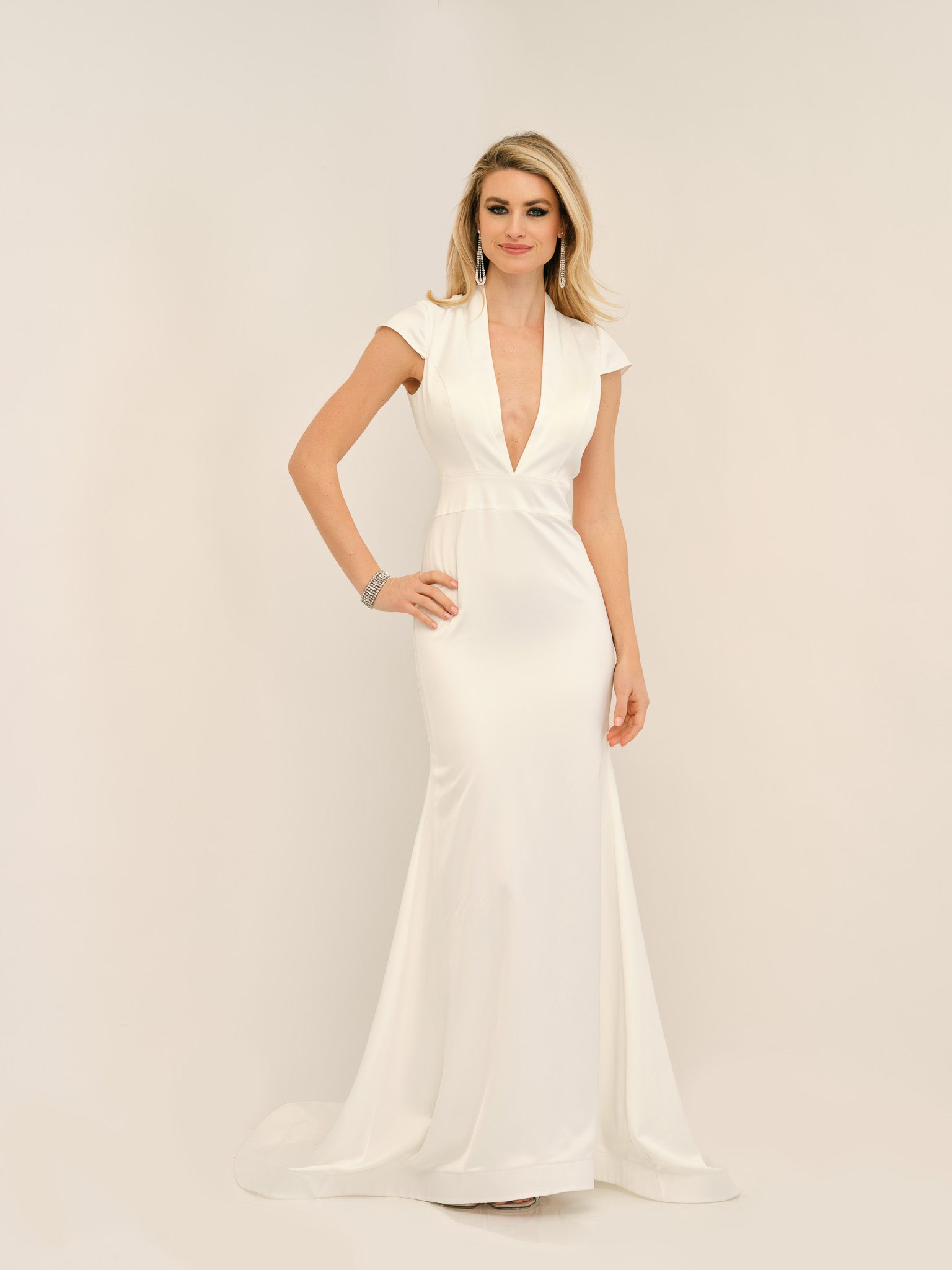 OPEN BACK LOW CUT WEDDING GOWN - Dave & Johnny OPEN BACK LOW CUT WEDDING GOWN - Dave & Johnny