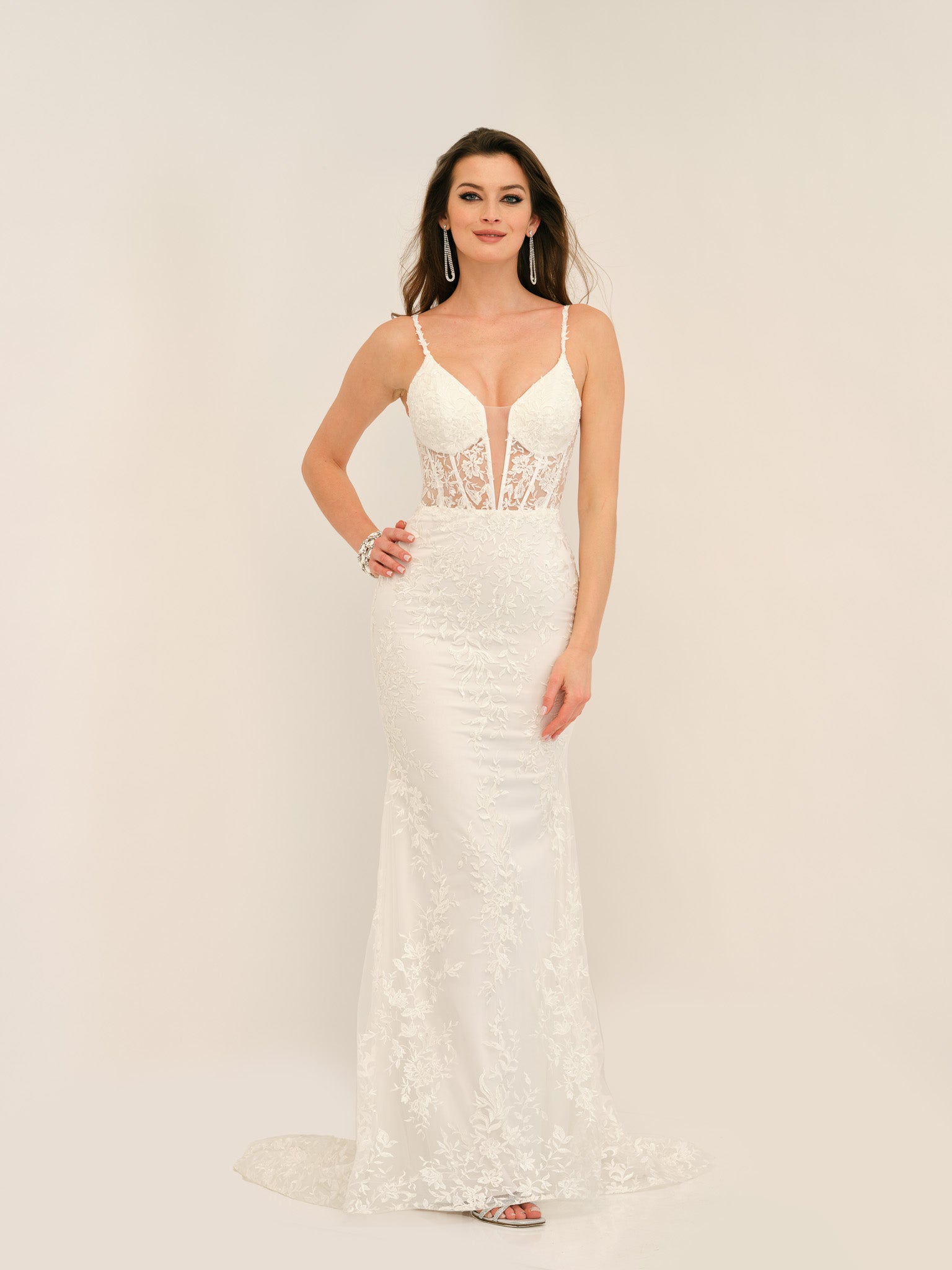 LACE FLORAL BODICE WEDDING GOWN - Dave & Johnny LACE FLORAL BODICE WEDDING GOWN - Dave & Johnny