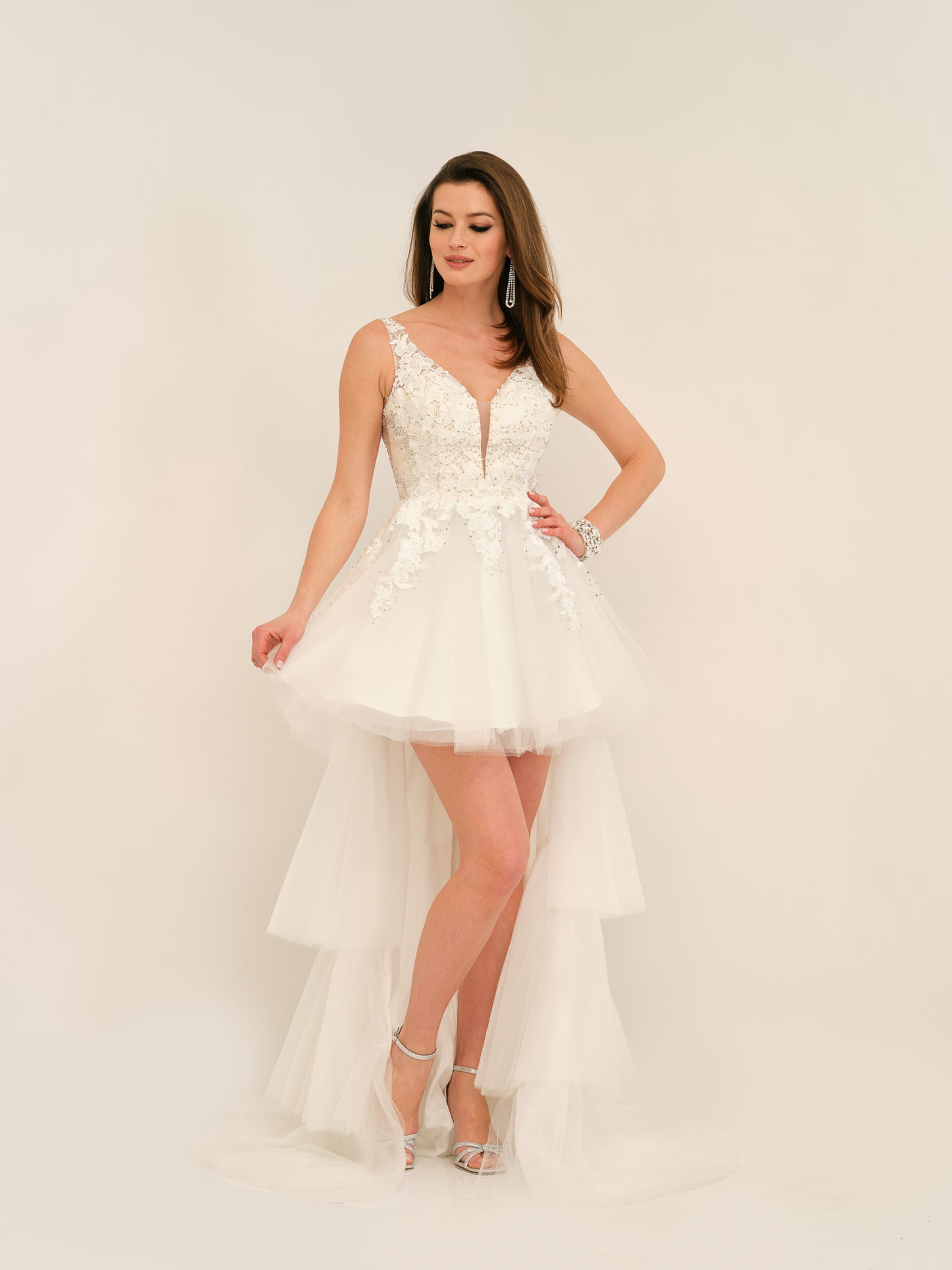 HIGH LOW TIERED WEDDING DRESS