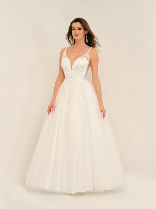 PLUNGING V NECK A-LINE WEDDING DRESS