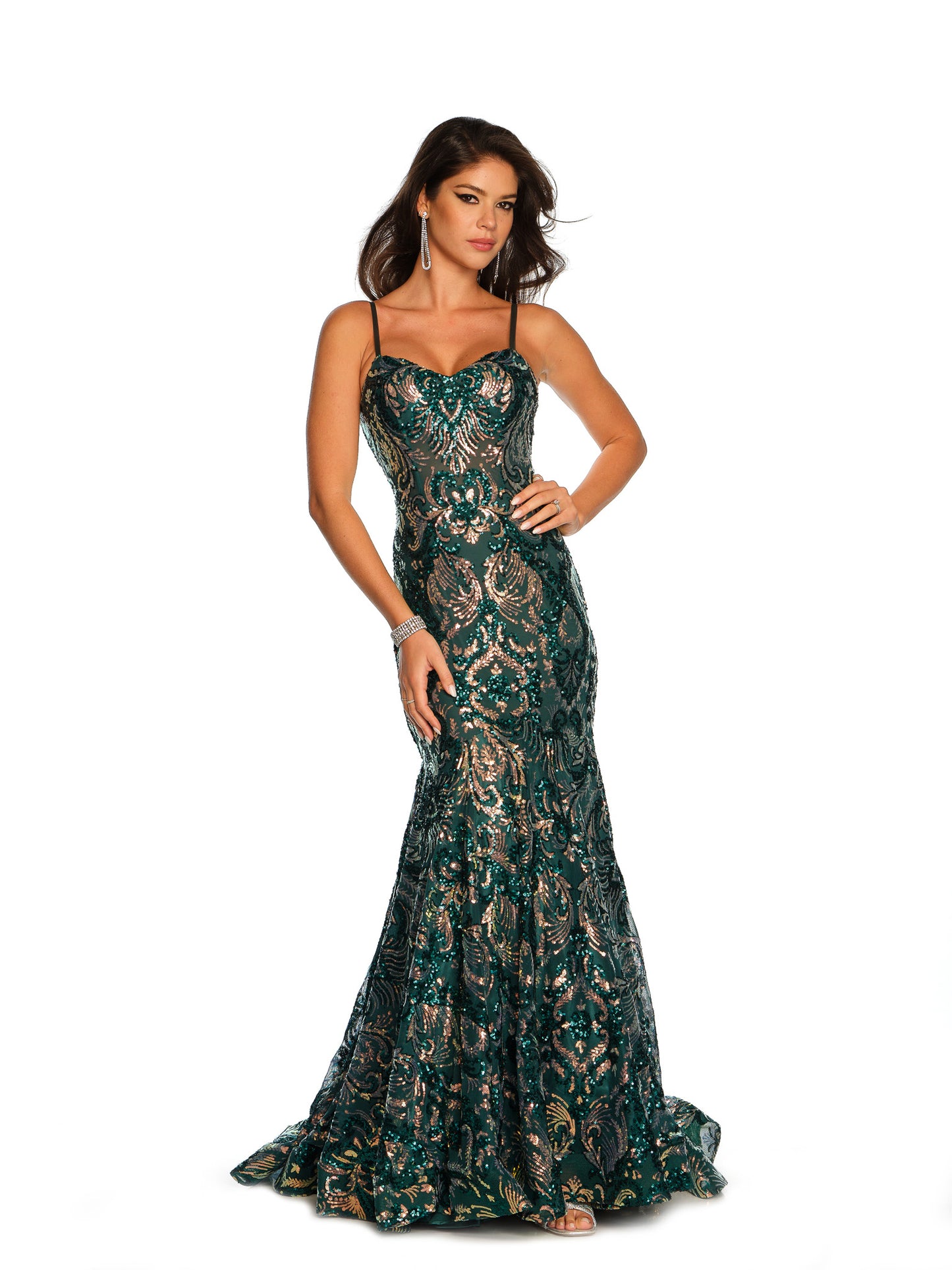 PATTERNED SEQUIN FITTED MERMAID GOWN