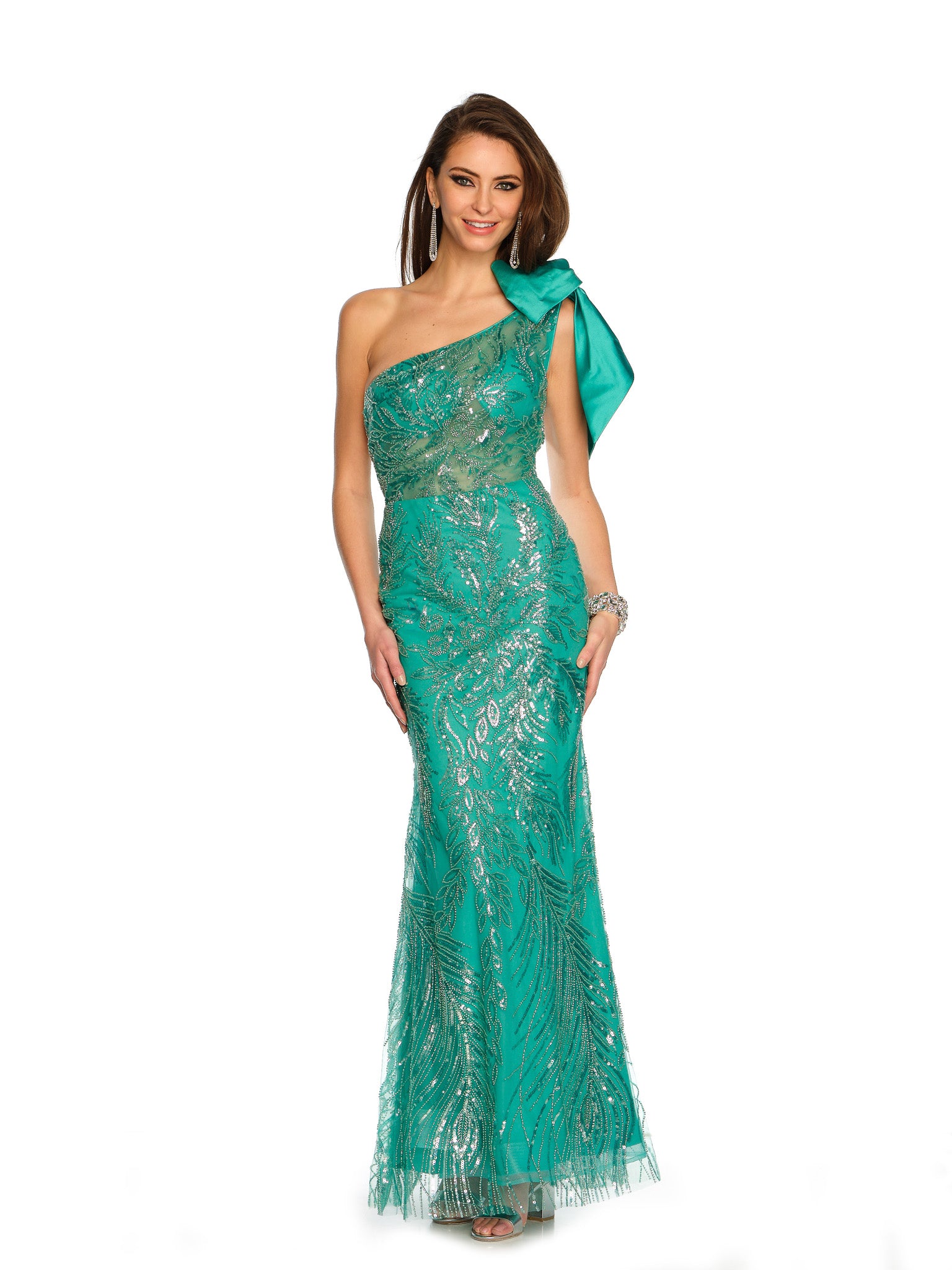 ONE-SHOULDER BOW SEQUIN BACKLESS TRUMPET MAXI GOWN - Dave & Johnny ONE-SHOULDER BOW SEQUIN BACKLESS TRUMPET MAXI GOWN - Dave & Johnny