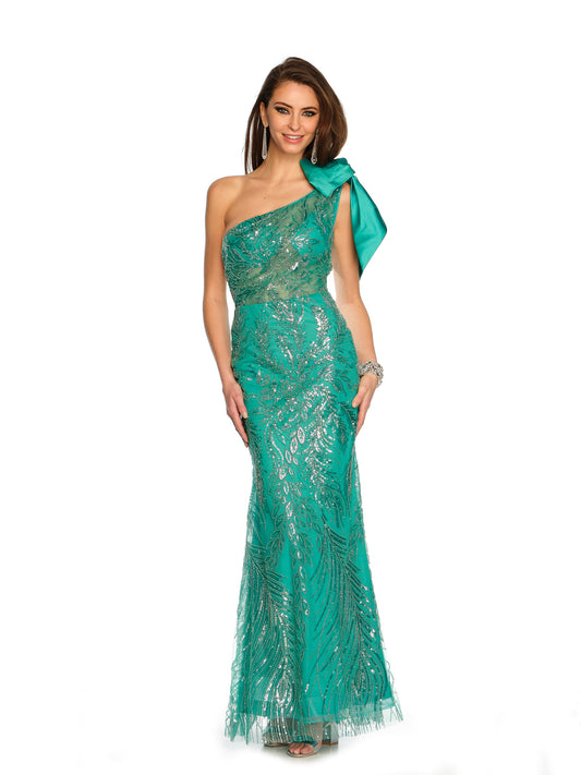 ONE-SHOULDER BOW SEQUIN BACKLESS TRUMPET MAXI GOWN