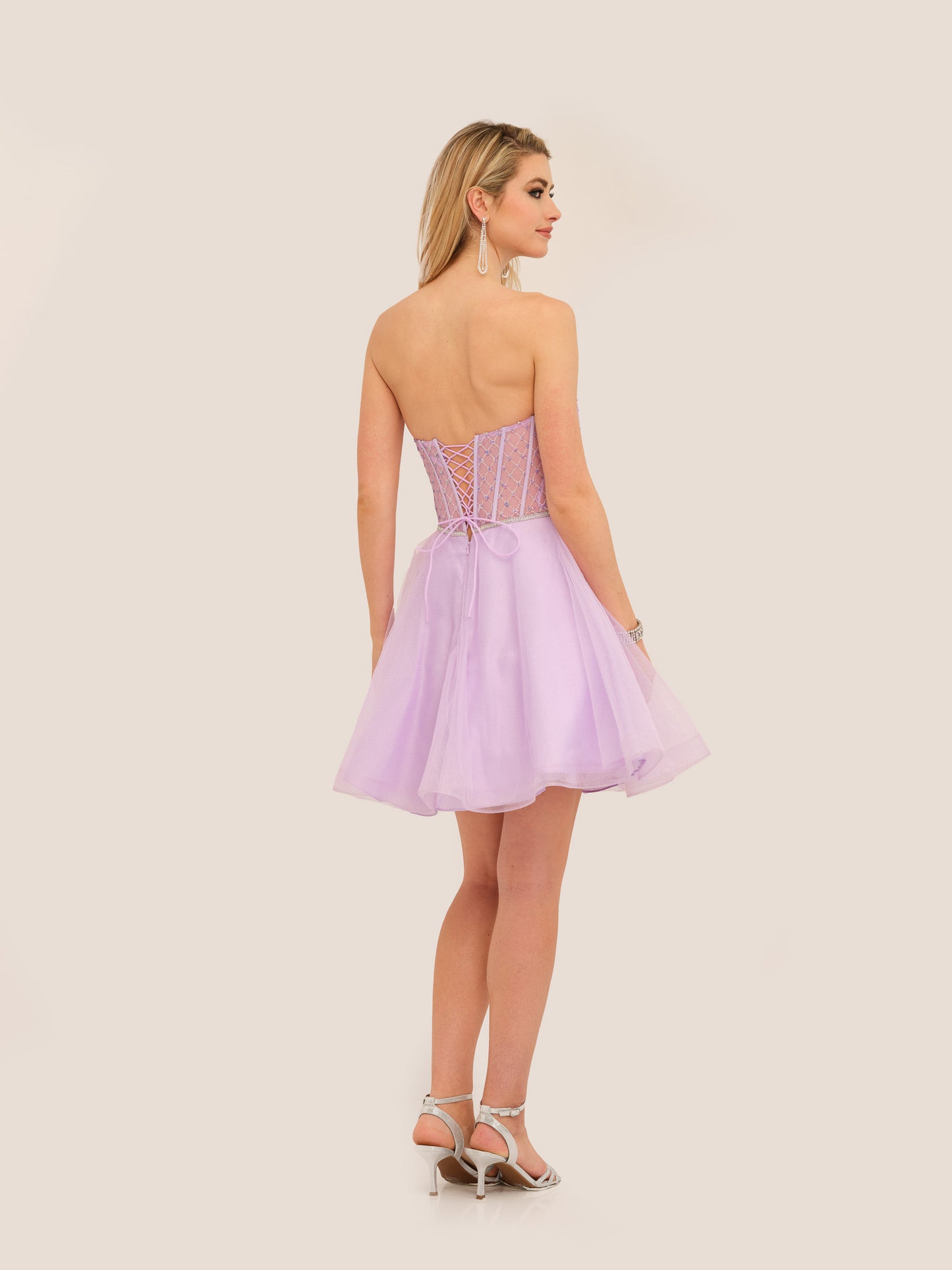 SEQUINED SWEETHEART MESH CORAL CORSET DRESS