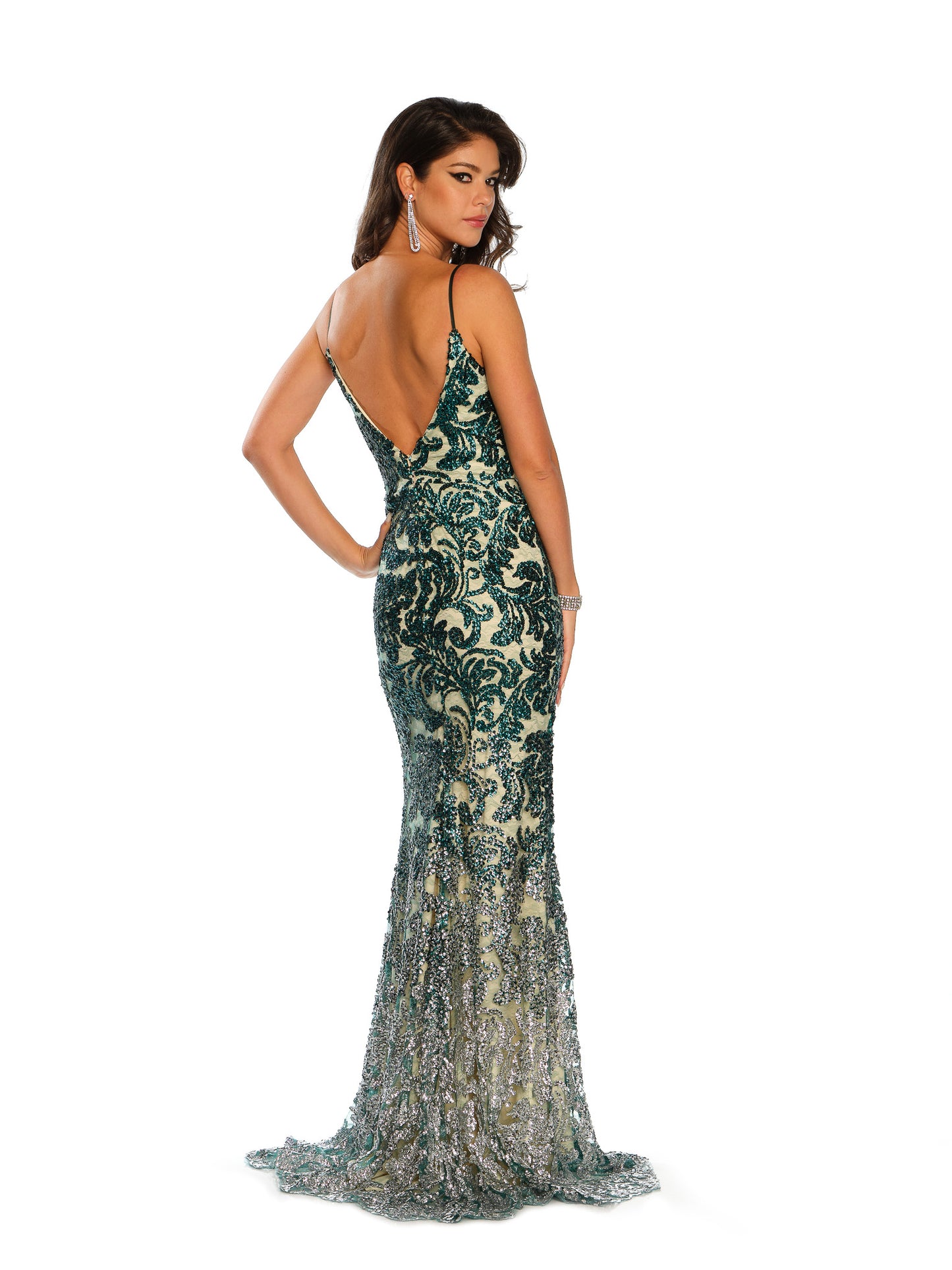 PATTERNED SCOOP BACK FITTED MAXI GOWN