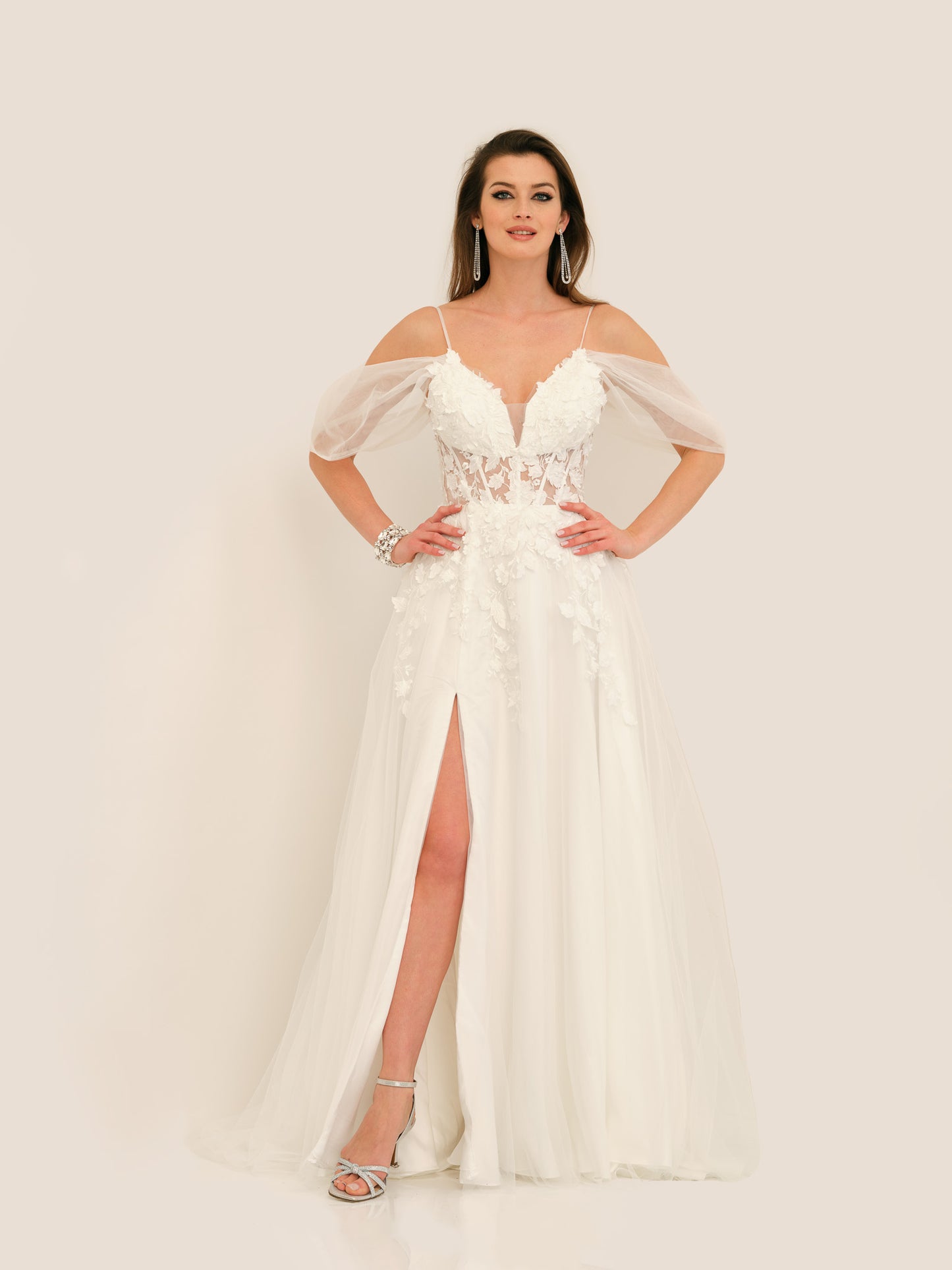 COLD SHOULDER ILLUSION SLEEVE WEDDING DRESS