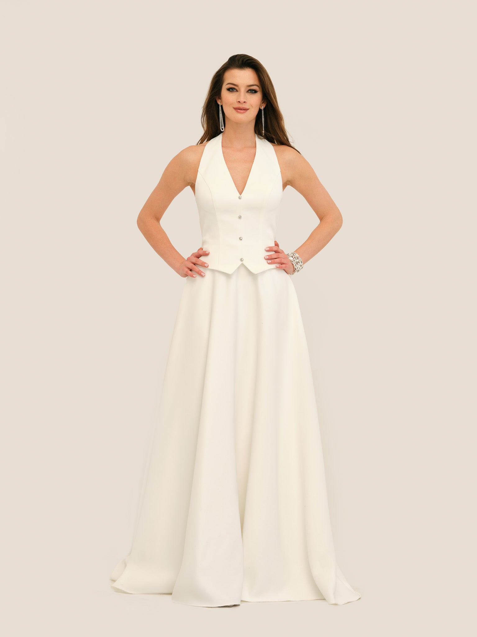 TWO-PIECE ILLUSION HALTER WEDDING GOWN - Dave & Johnny TWO-PIECE ILLUSION HALTER WEDDING GOWN - Dave & Johnny