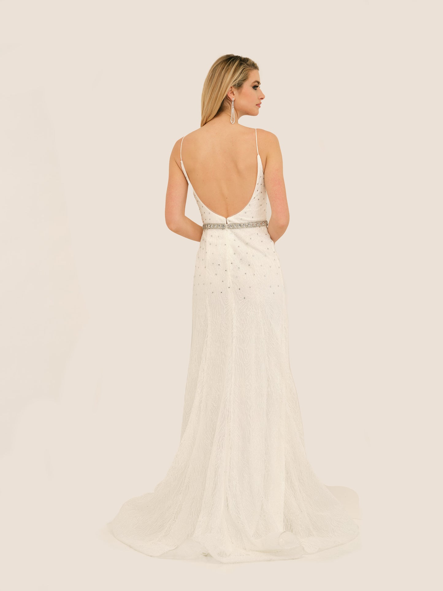 BEJEWELED LOW CUT SCOOP BACK WEDDING GOWN
