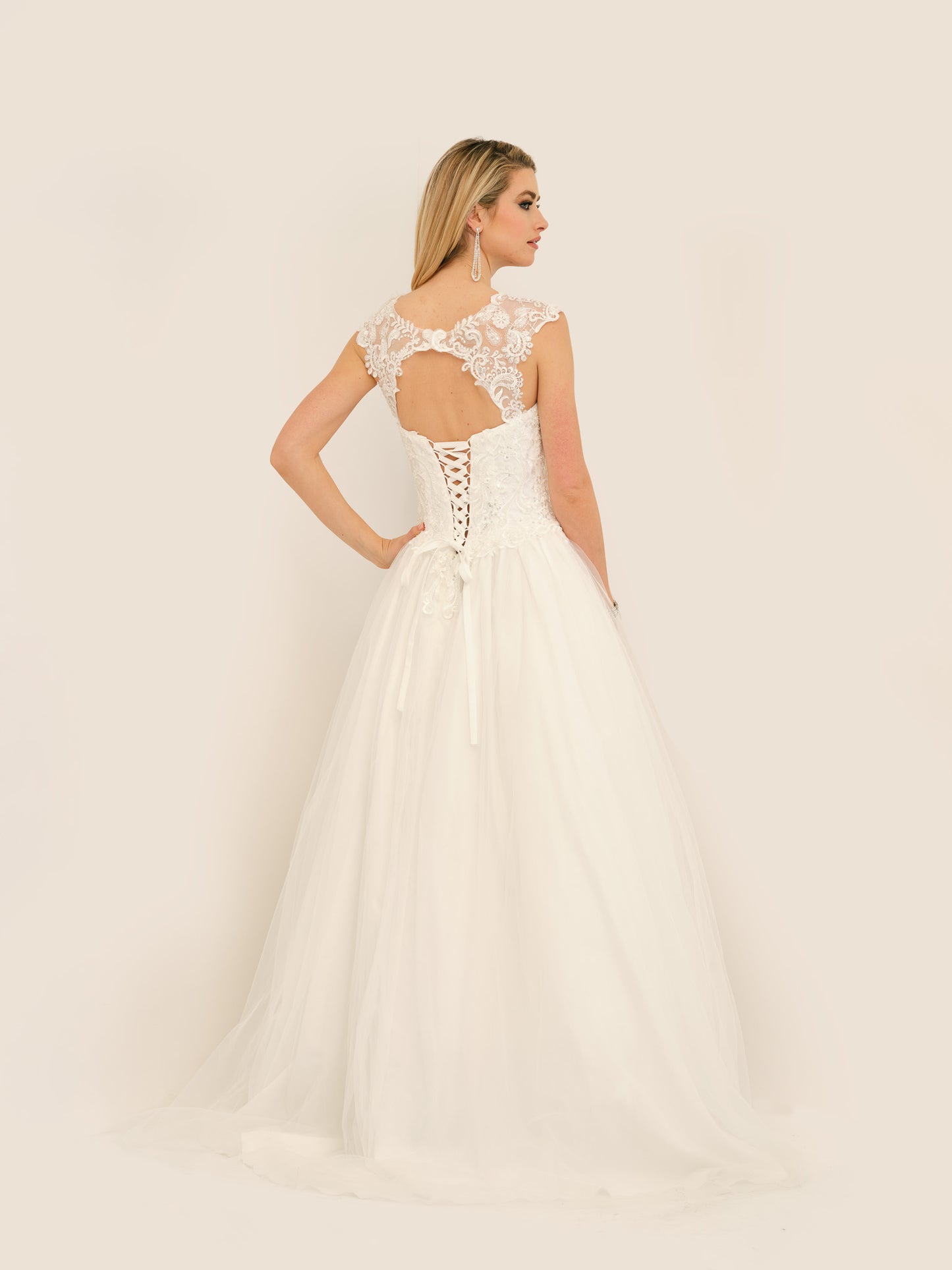 EMBROIDERED CAP SLEEVE WEDDING DRESS