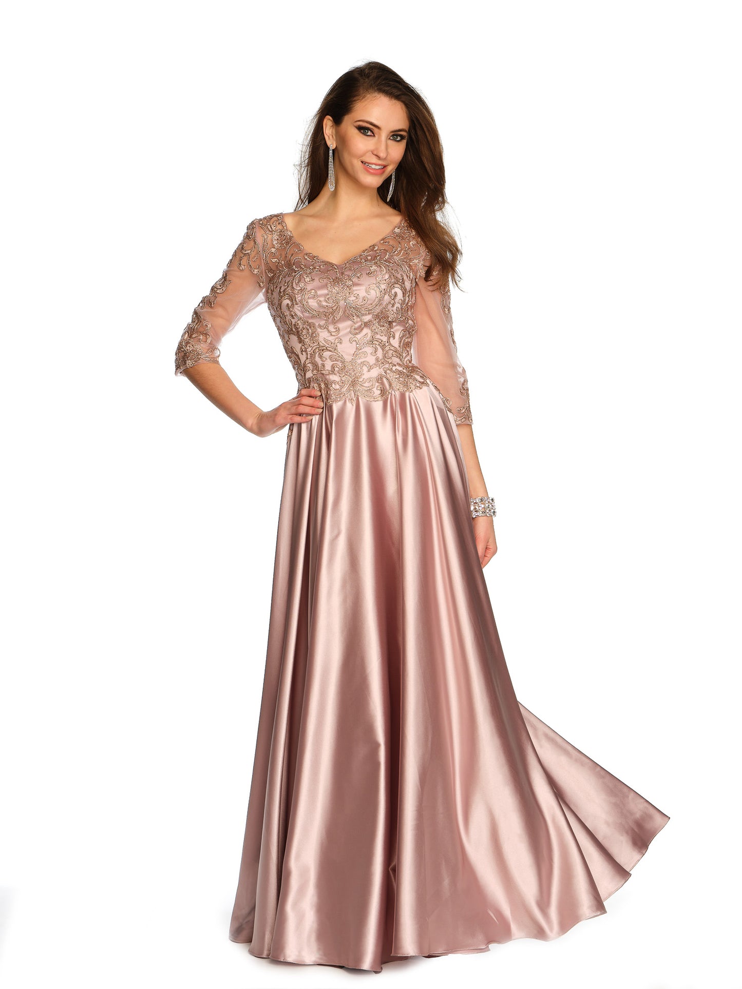 LONG SLEEVE SATIN GOWN