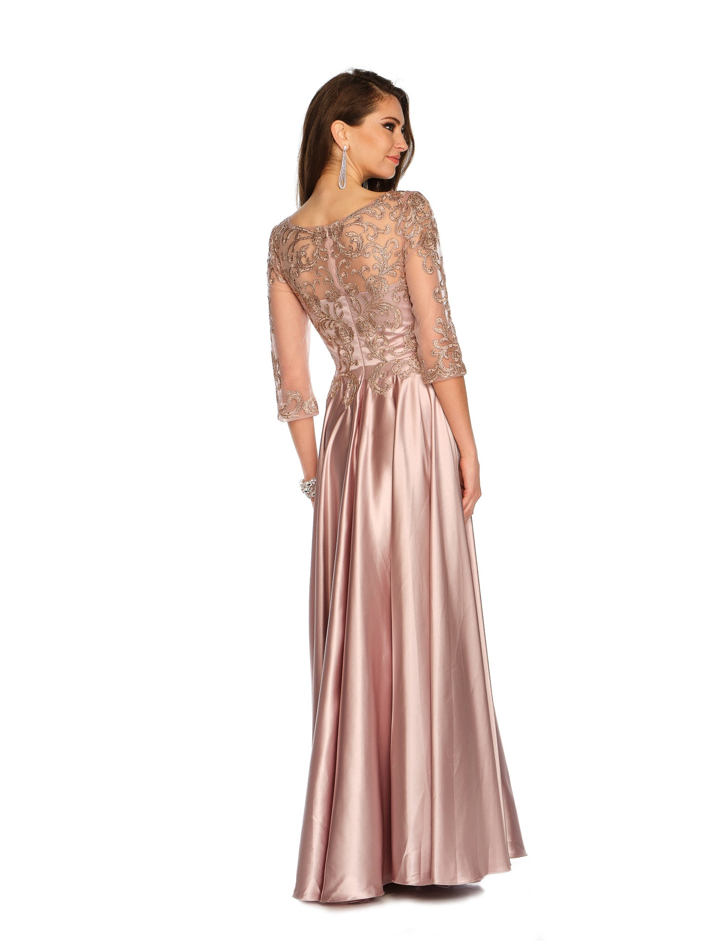 LONG SLEEVE SATIN GOWN