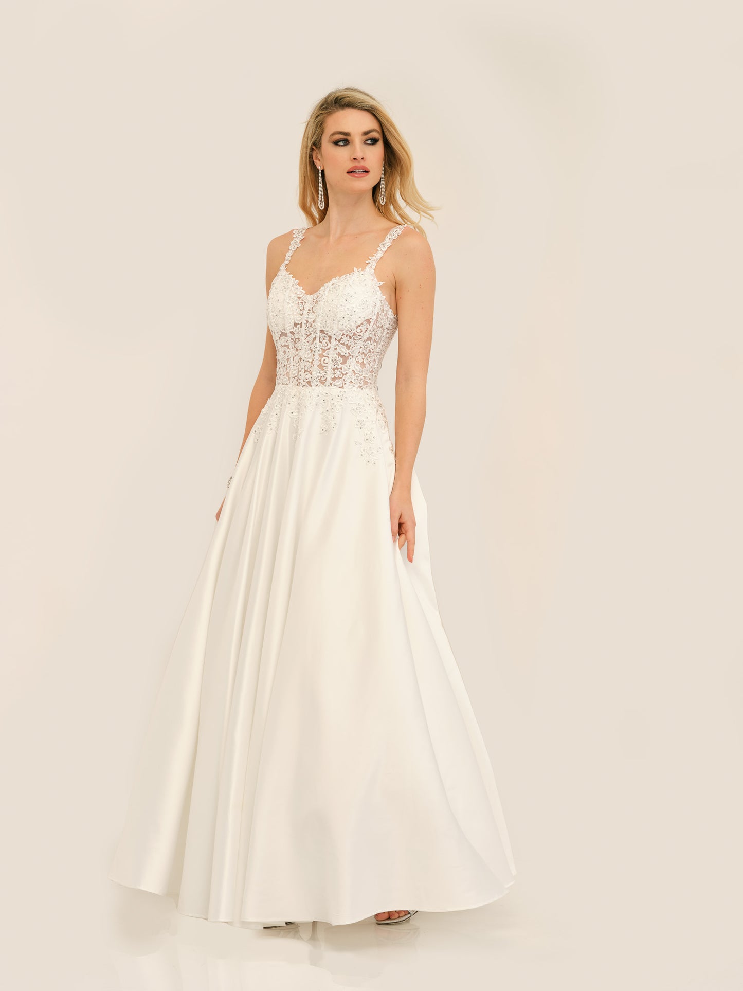 BEJEWELED TRANSPARENT FLORAL BODICE A-LINE WEDDING GOWN