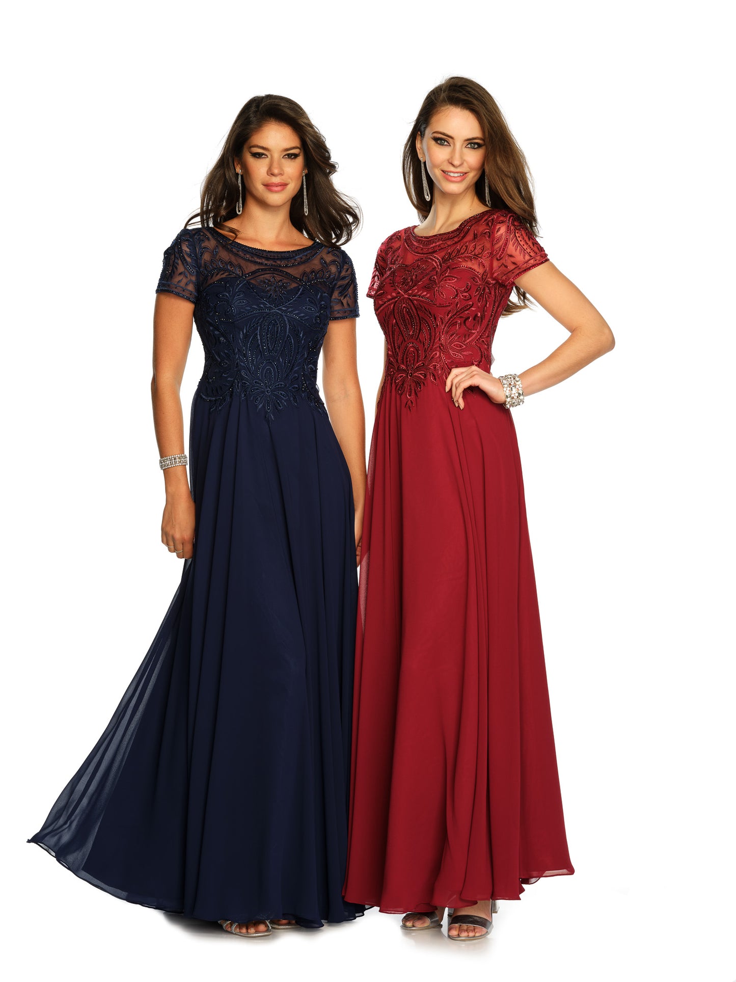 BEADED SHORT SLEEVE CHIFFON DRESS