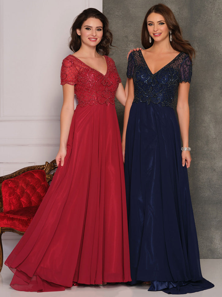 BEADED CHIFFON DRESS WITH SCALLOPED SHORT SLEEVE PLUS SIZE