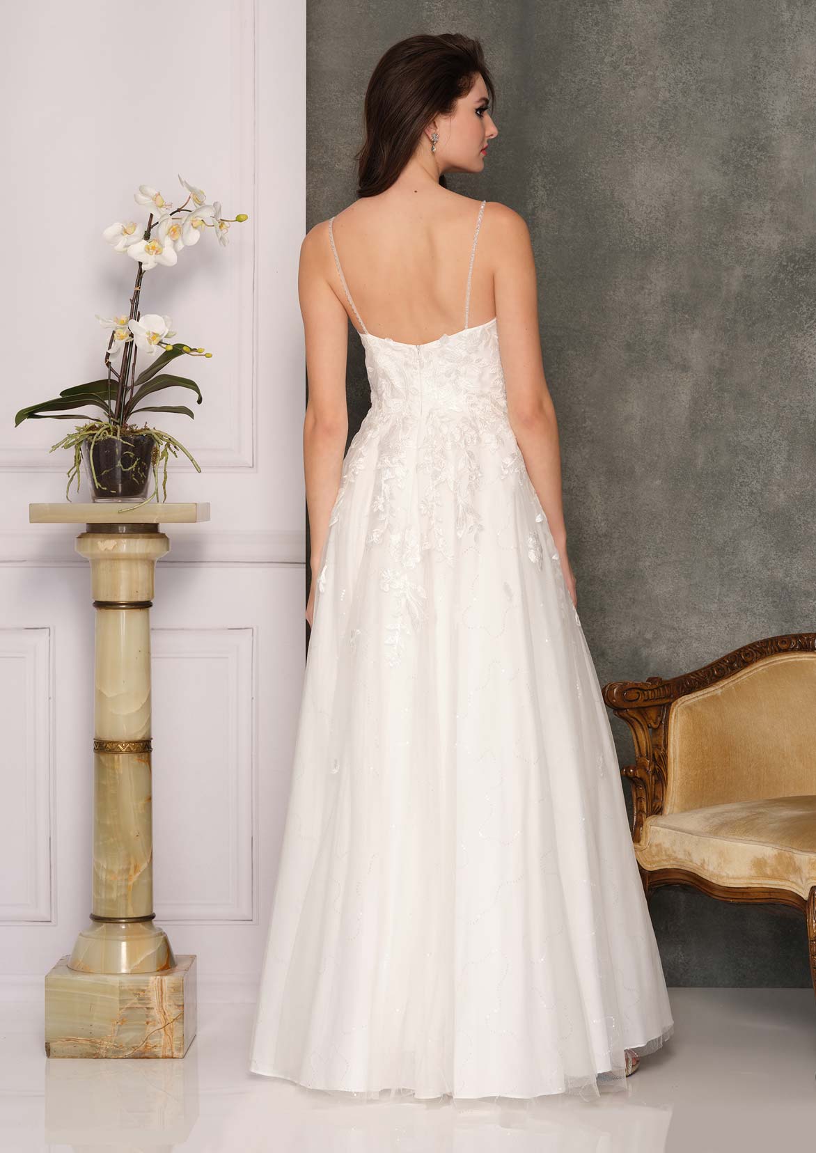 SPAGHETTI STRAP EMBROIDERED A-LINE WEDDING GOWN PLUS SIZE