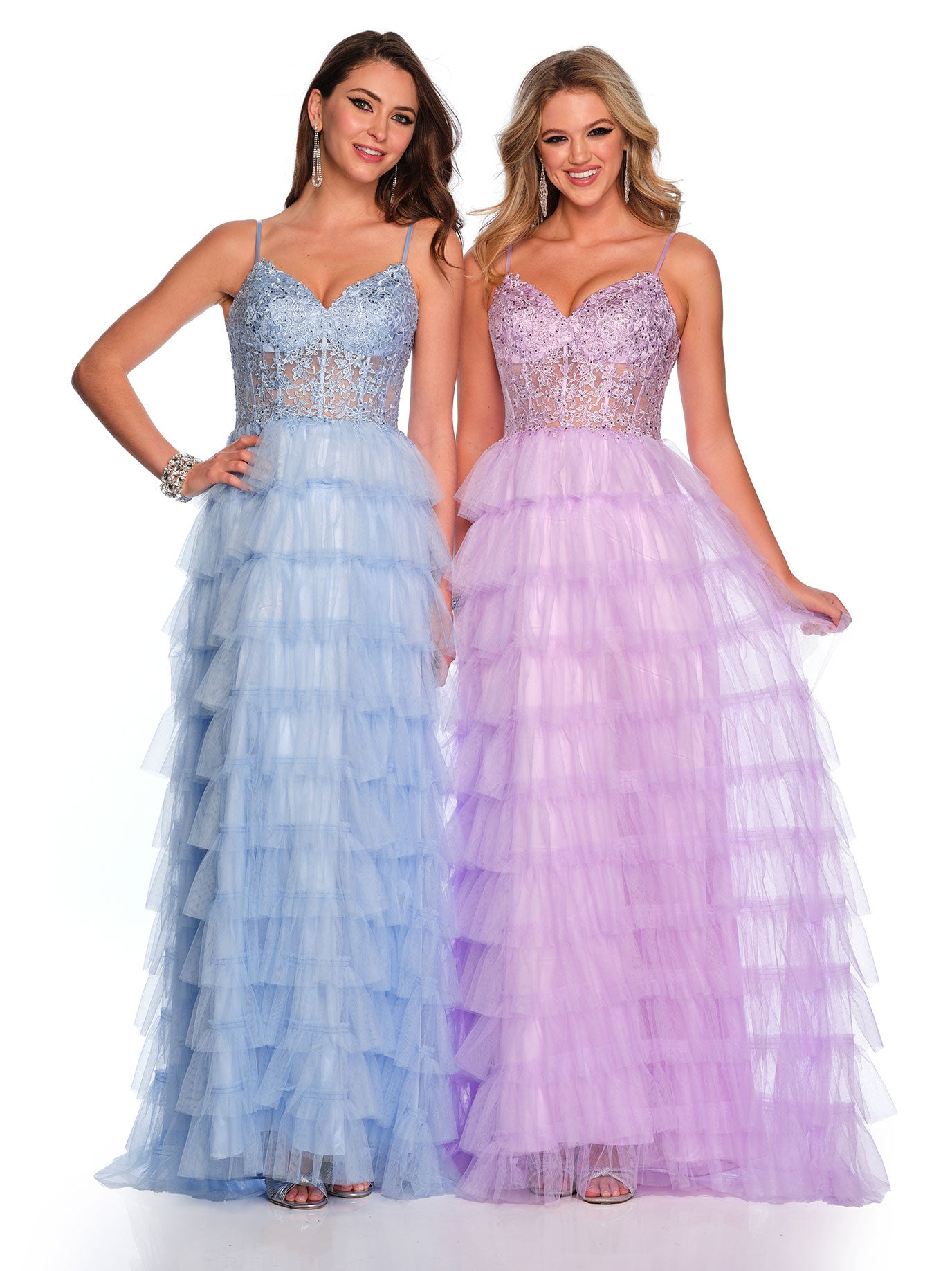 TIERED TULLE GOWN WITH CORSET LACE TOP