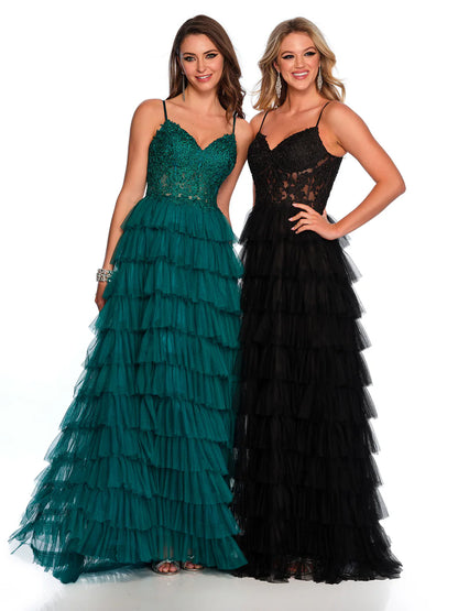 TIERED TULLE GOWN WITH CORSET LACE TOP PLUS SIZE