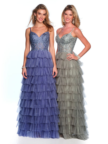 TIERED TULLE GOWN WITH CORSET LACE TOP