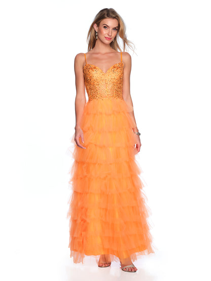 TIERED TULLE GOWN WITH CORSET LACE TOP