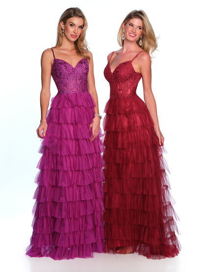 TIERED TULLE GOWN WITH CORSET LACE TOP PLUS SIZE