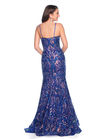 PATTERNED SEQUIN FITTED MERMAID GOWN