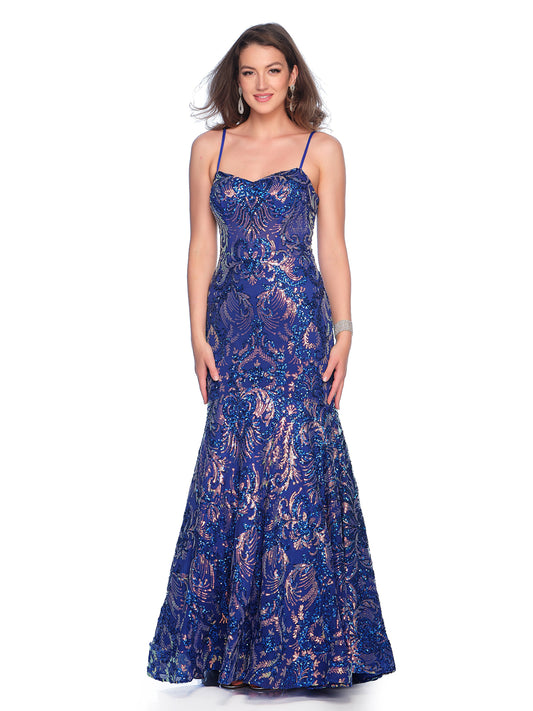 PATTERNED SEQUIN FITTED MERMAID GOWN