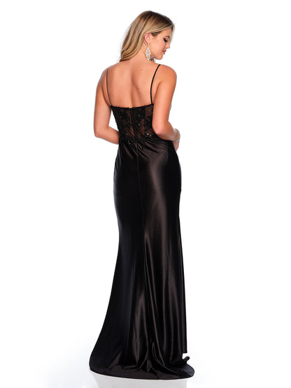 BEADED SCOOP NECK BODICE FITTED GOWN
