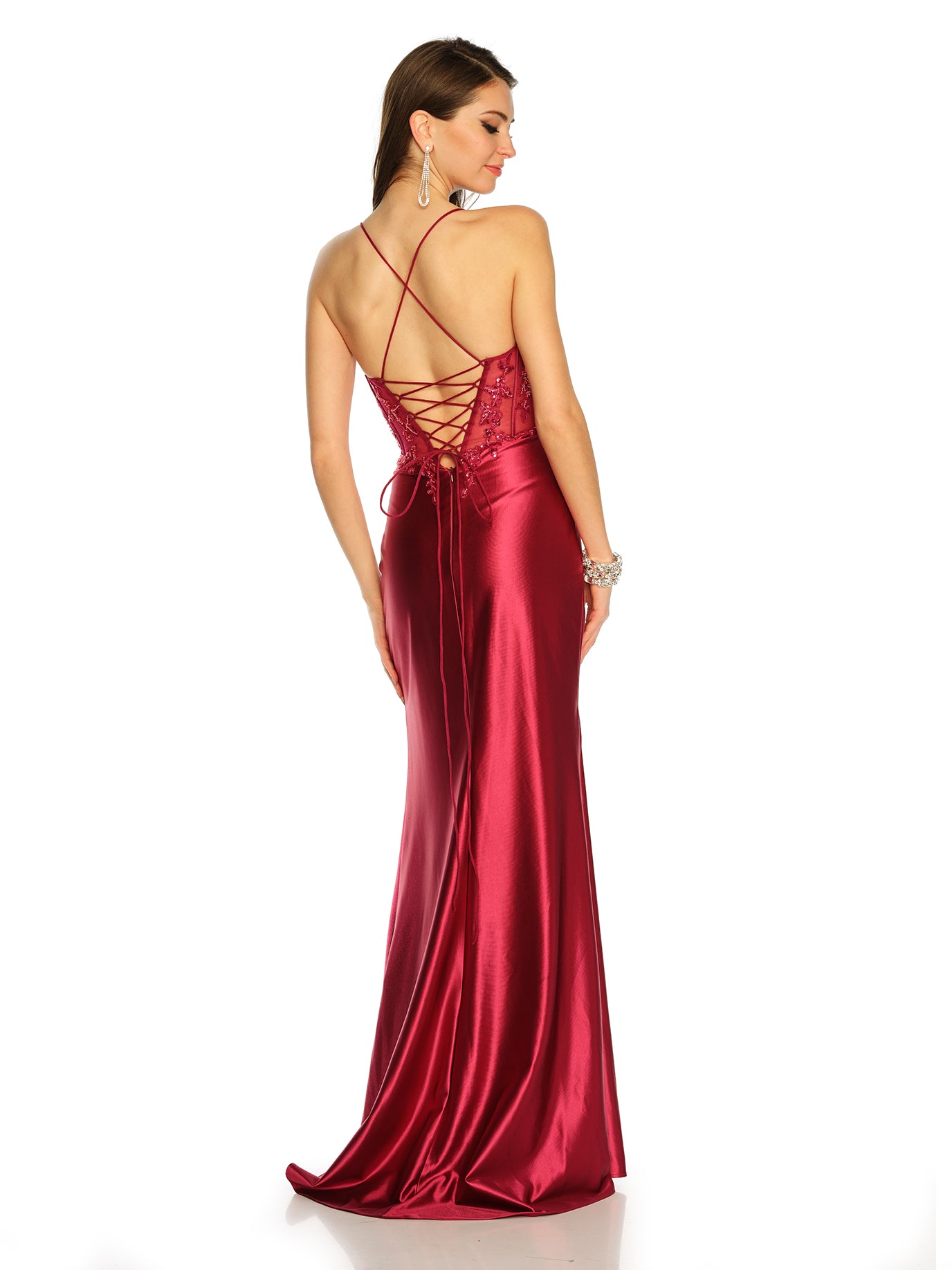 BEADED SCOOP NECK BODICE FITTED GOWN