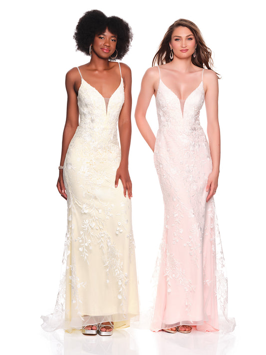 FEATHER AND BEADED EMBROIDERED GOWN