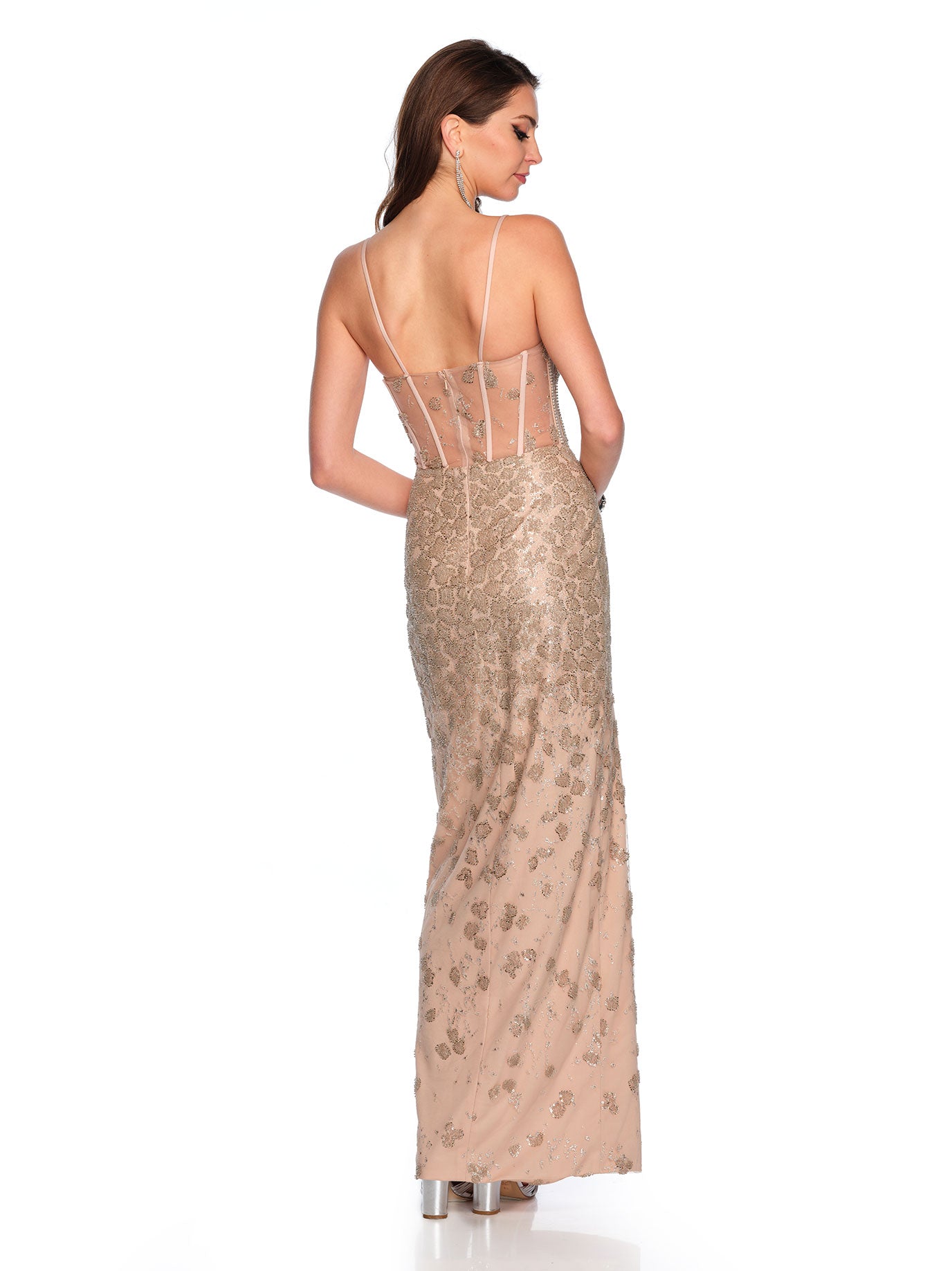 BEADED GOWN WITH ILLUSION BODICE