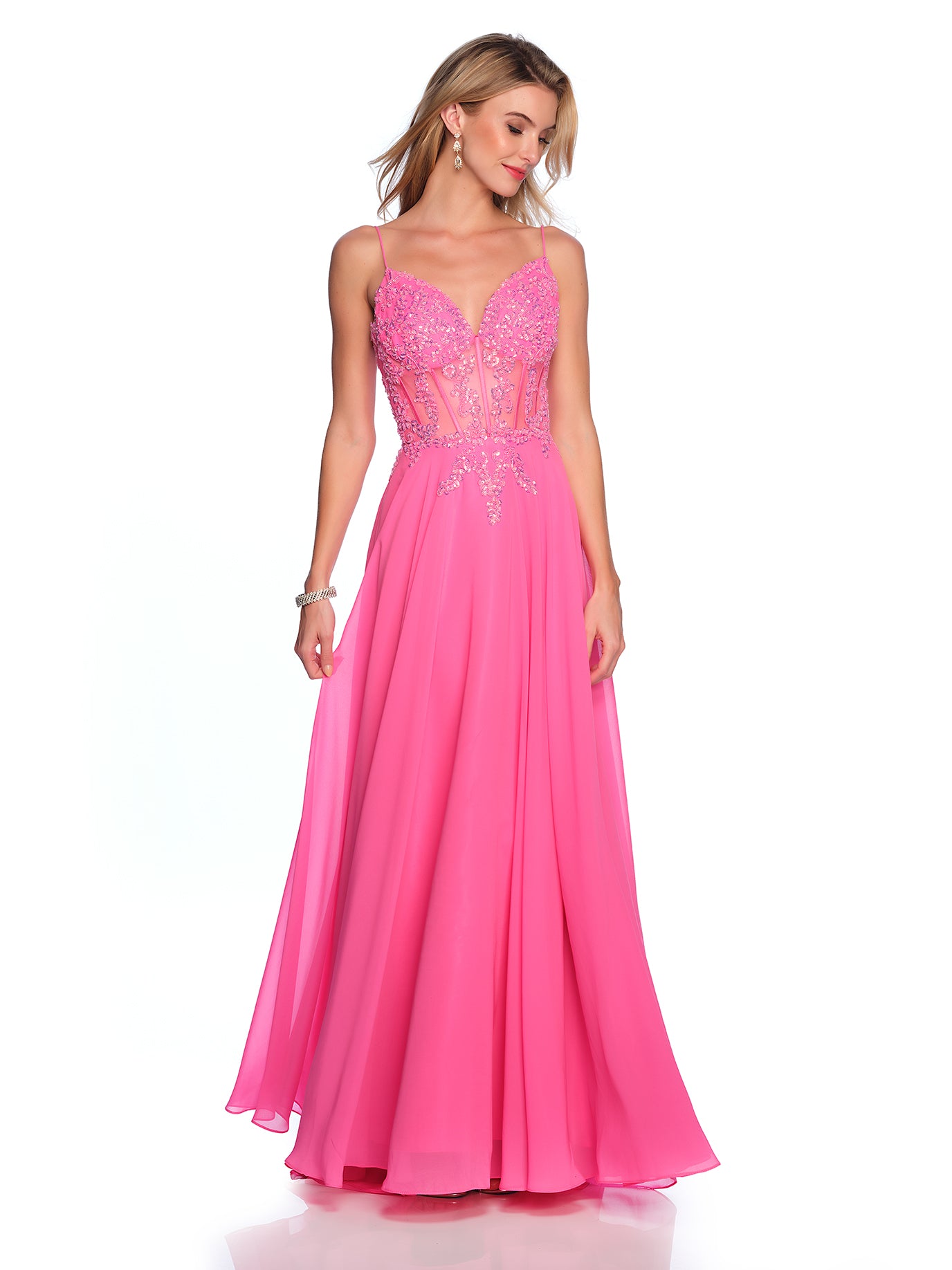 FLOWY CHIFFON DRESS WITH ILLUSION CORSET