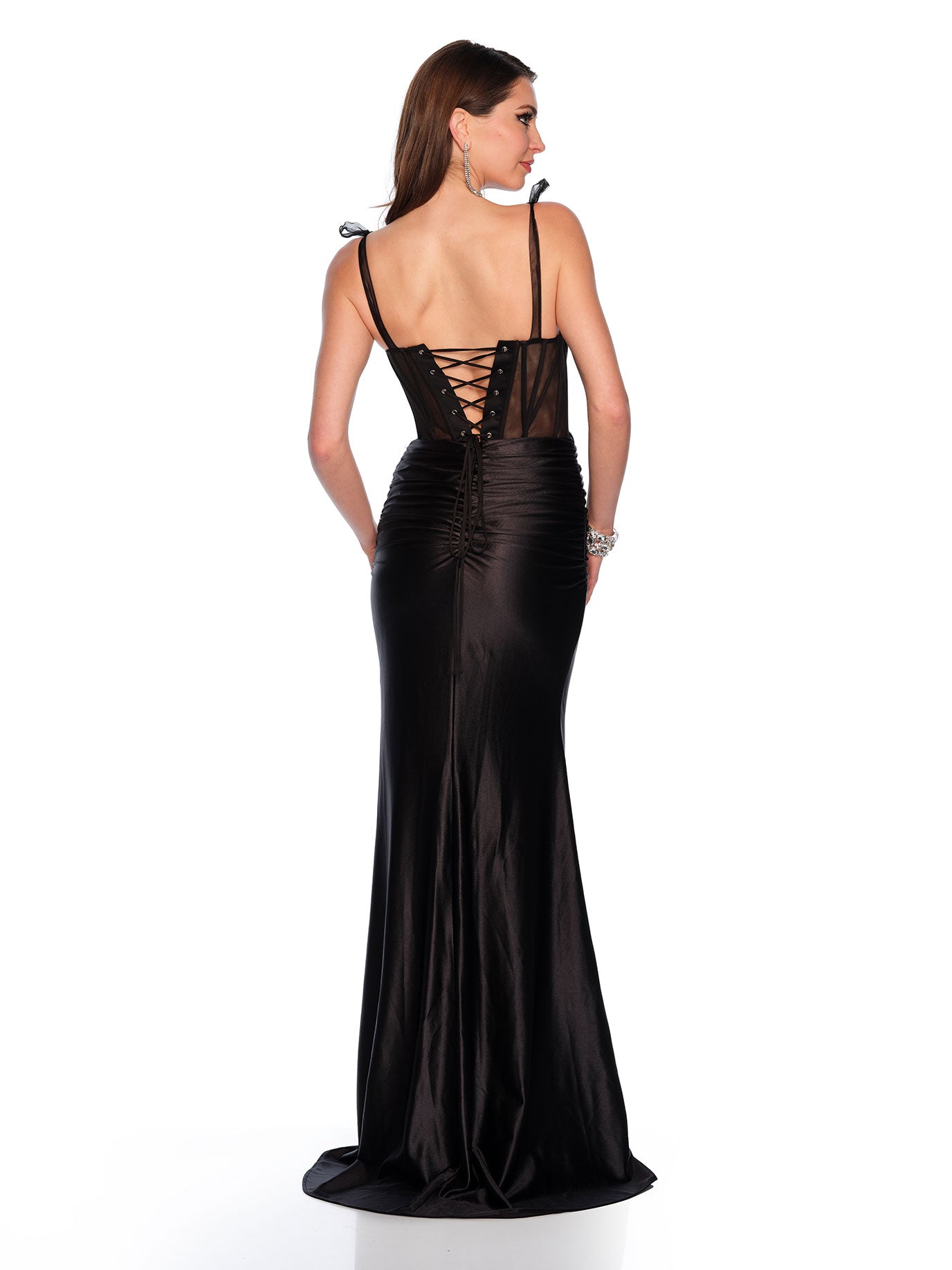 SHEER CORSET FITTED JERSEY GOWN