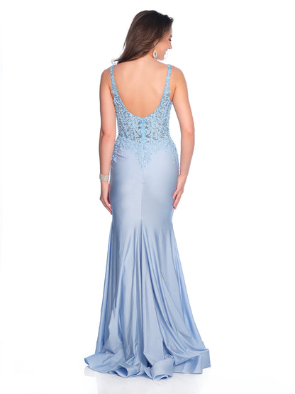 SCOOP NECK BEADED FITTED GOWN