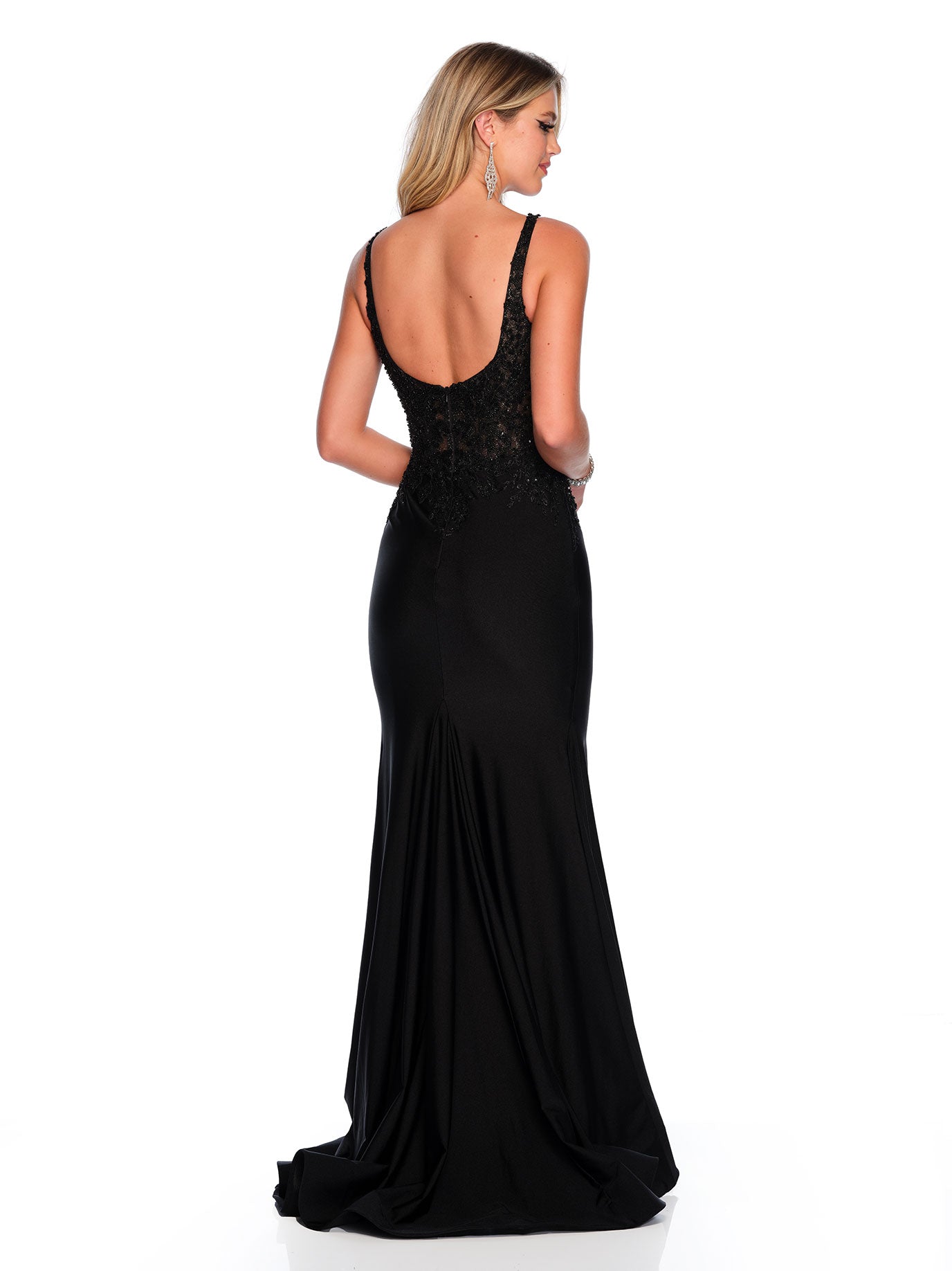 SCOOP NECK BEADED FITTED GOWN