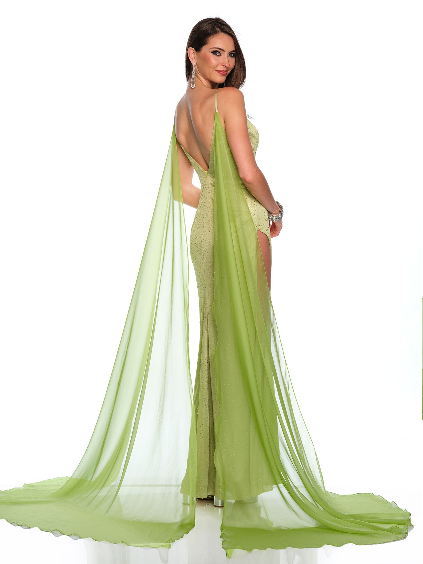 FITTED JERSEY GOWN WITH SCATTERED RHINESTONE ACCENTS
