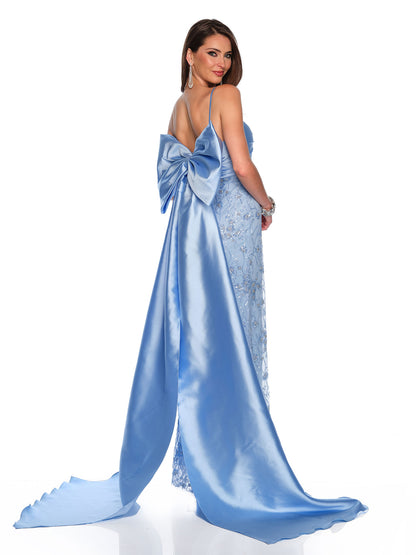 FITTED GOWN WITH BIG BACK BOW DETAIL