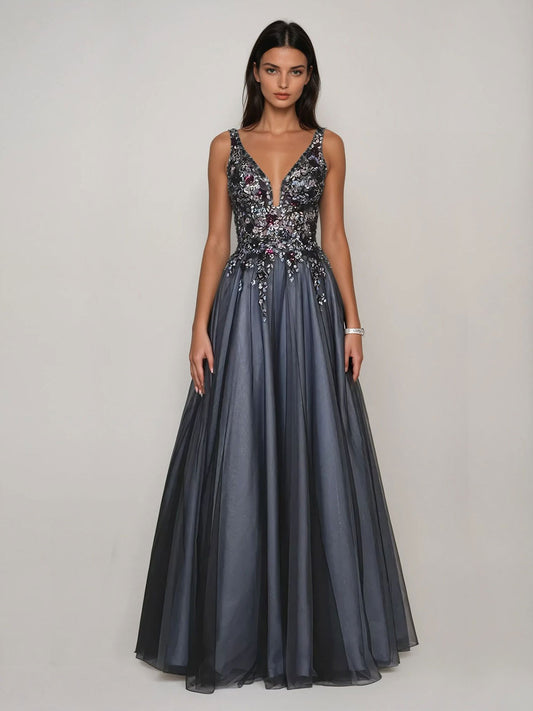 EMBROIDERED SEQUIN BALLGOWN WITH CONTRAST LINING