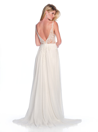 CHIFFON WEDDING GOWN WITH BEADED ILLUSION TOP