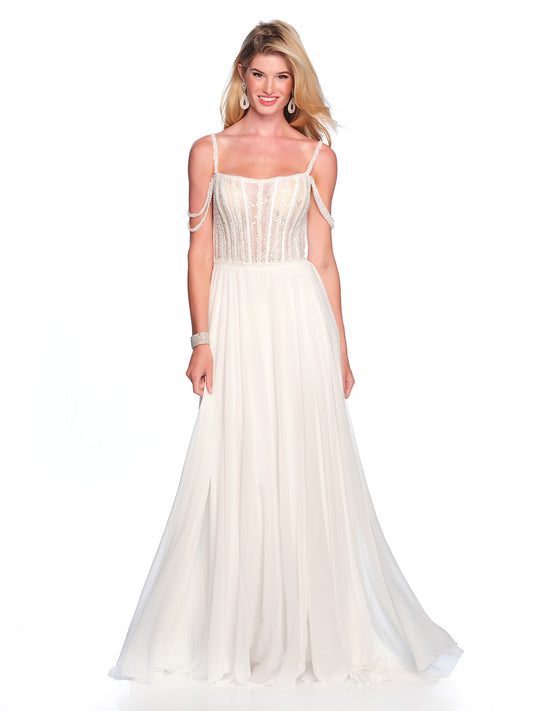 STRAPPY BEADED CHIFFON WEDDING GOWN