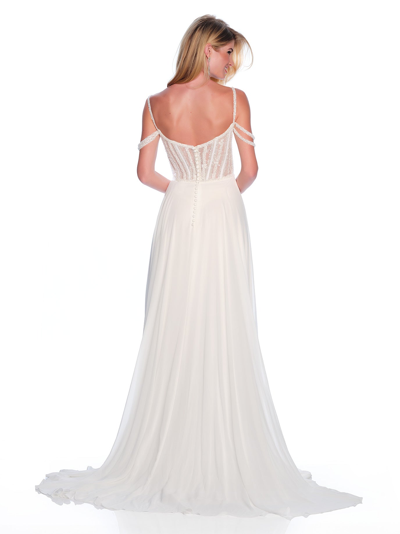 STRAPPY BEADED CHIFFON WEDDING GOWN