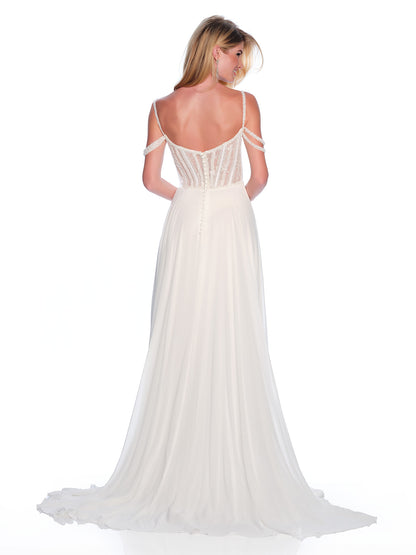 STRAPPY BEADED CHIFFON WEDDING GOWN