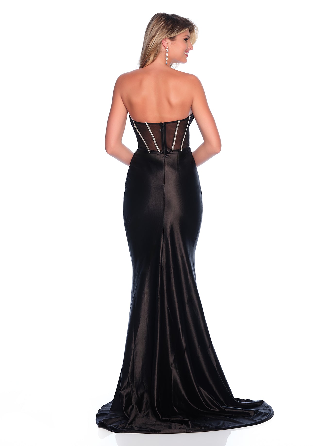 dave and johnny black beaded dress Sheer-Corset Long Beaded Prom Dress with Lace-Up Back Emerald / 14