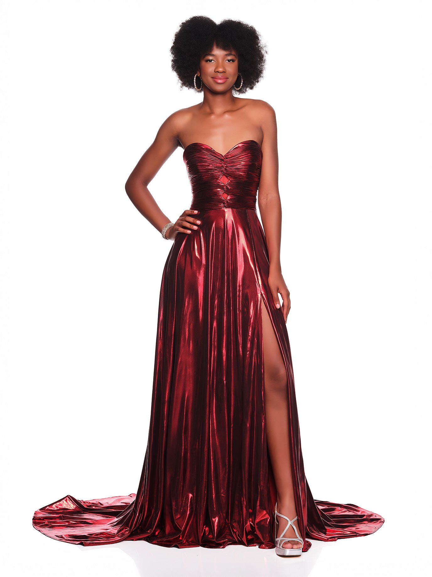 fitted lace wedding dress Dave and Johnny 11214 Prom Dress - Burgundy