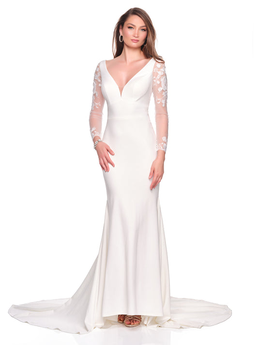 FITTED CREPE BRIDAL GOWN WITH ILLUSION LACE BACK