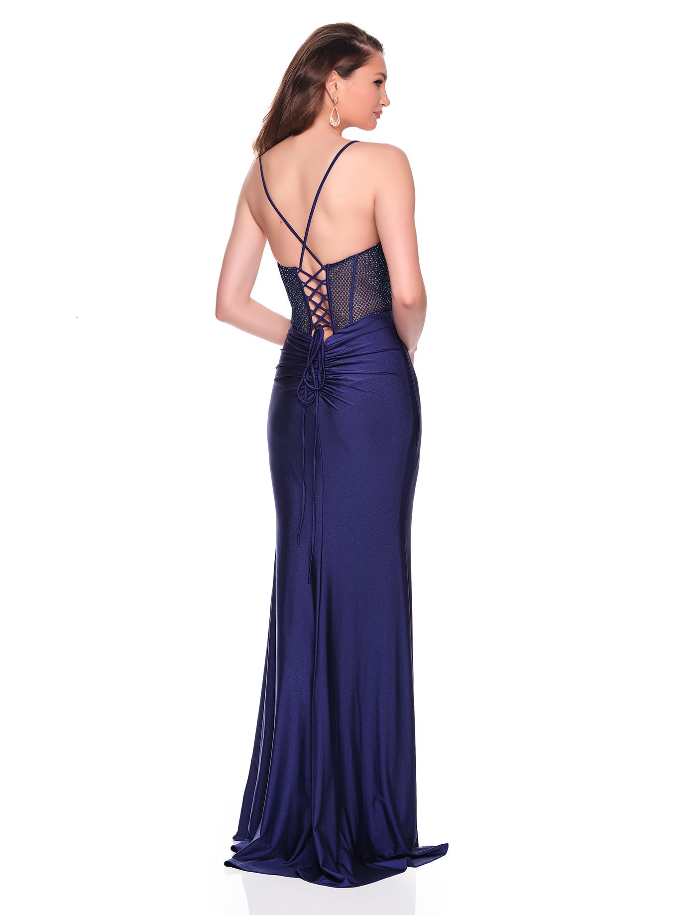 CORSET ILLUSION BODICE DRESS WITH FRONT SLIT