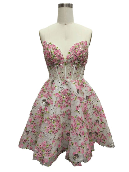 STRAPLESS CORSET 3D MOTIF ALINE DRESS