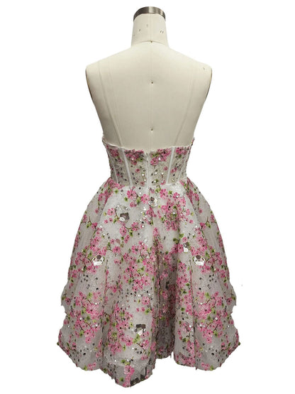 STRAPLESS CORSET 3D MOTIF ALINE DRESS