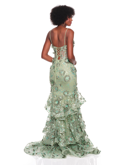 3D MOTIF TIERED MERMAID GOWN