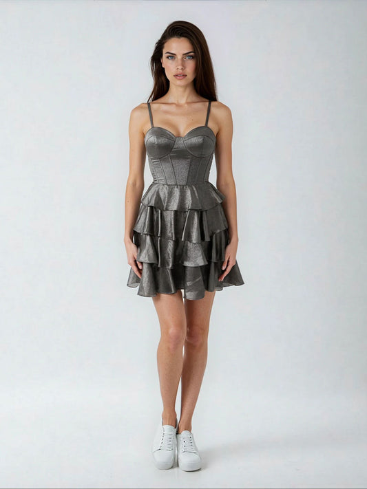 METALLIC CORSET TIERED DRESS